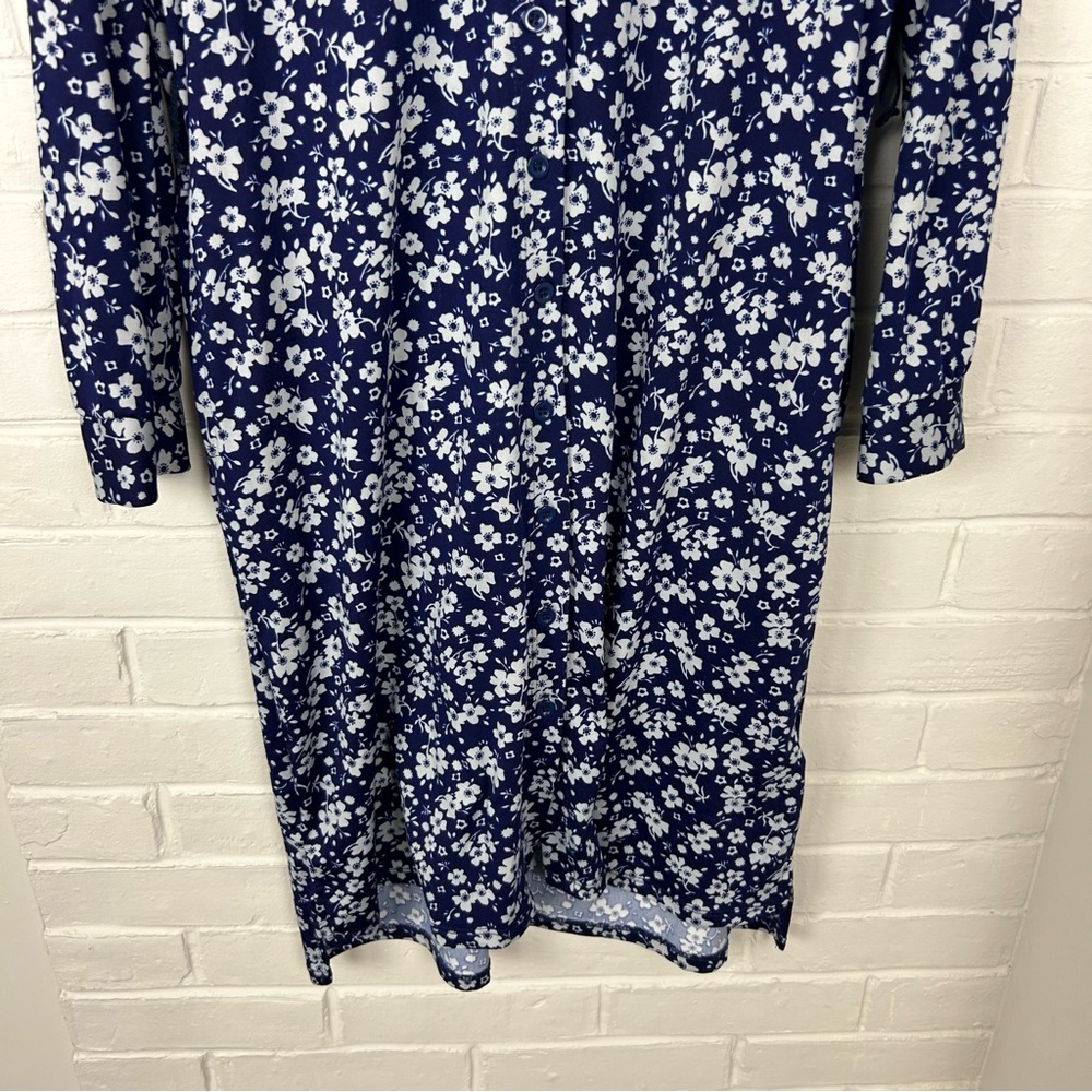 Lularoe Blue White Floral Stretch Button Front Long Sleeve Shirt Dress Size XS - Picture 5 of 10
